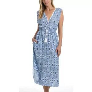 NEW La Blanca Womens Tie Front Midi Dress Swimsuit Cover up Blue SIze Small